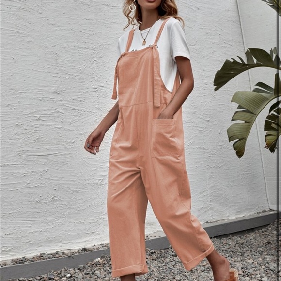 Boho Overalls Wide Leg Suspender Style Jumpsuit Pockets - Picture 1 of 5